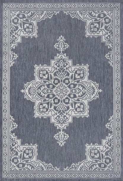5' X 8' Blue And Cream Medallion Indoor Outdoor Area Rug HomeRoots