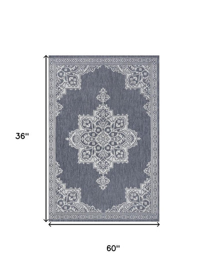 5' X 8' Blue And Cream Medallion Indoor Outdoor Area Rug HomeRoots