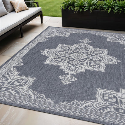 5' X 8' Blue And Cream Medallion Indoor Outdoor Area Rug HomeRoots
