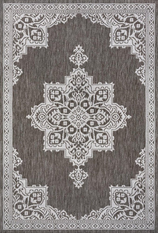 5' X 8' Light Brown And Cream Medallion Indoor Outdoor Area Rug