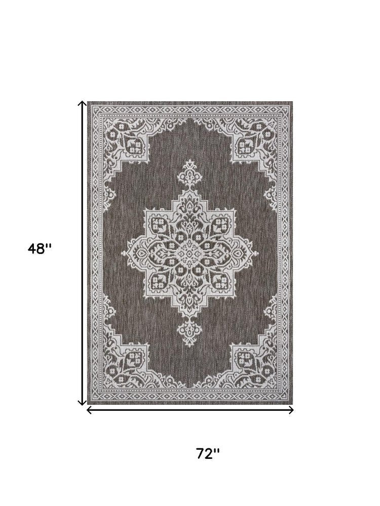 5' X 8' Light Brown And Cream Medallion Indoor Outdoor Area Rug — view 2