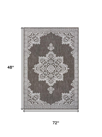 5' X 8' Light Brown And Cream Medallion Indoor Outdoor Area Rug HomeRoots