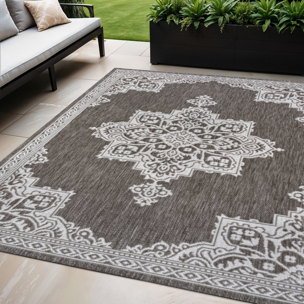 5' X 8' Light Brown And Cream Medallion Indoor Outdoor Area Rug HomeRoots