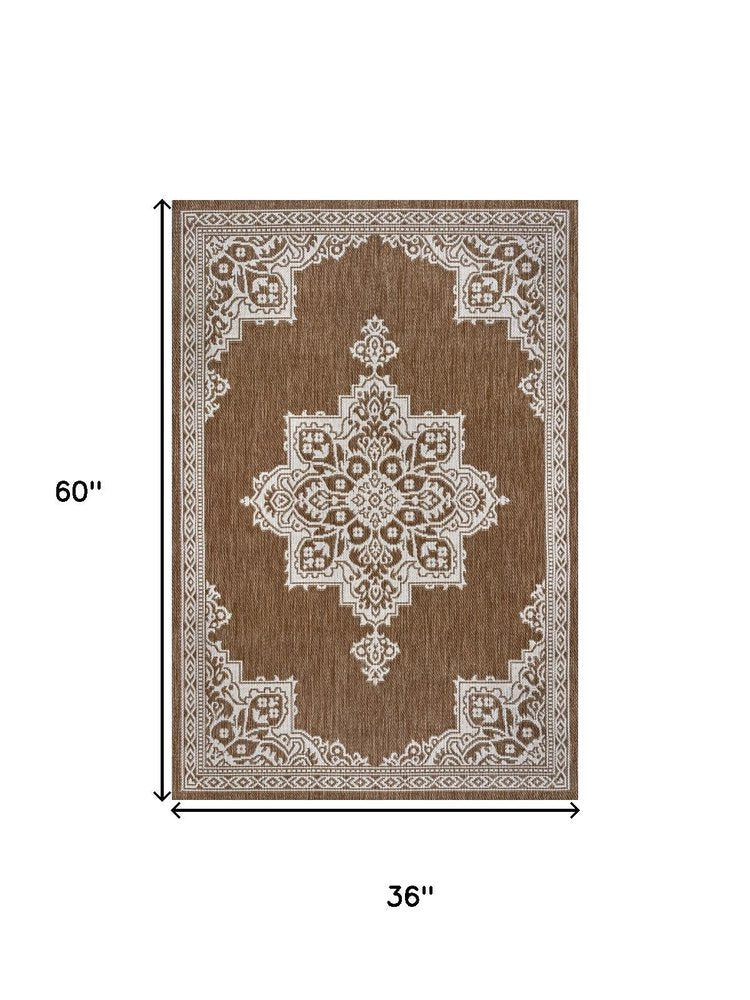 3' X 5' Terra Cotta And Cream Medallion Indoor Outdoor Area Rug HomeRoots