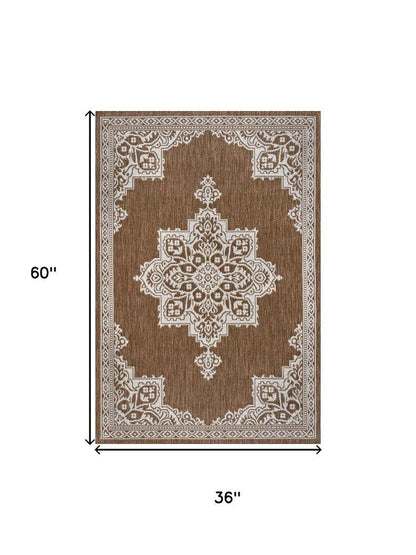 3' X 5' Terra Cotta And Cream Medallion Indoor Outdoor Area Rug HomeRoots