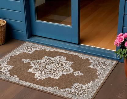 3' X 5' Terra Cotta And Cream Medallion Indoor Outdoor Area Rug HomeRoots