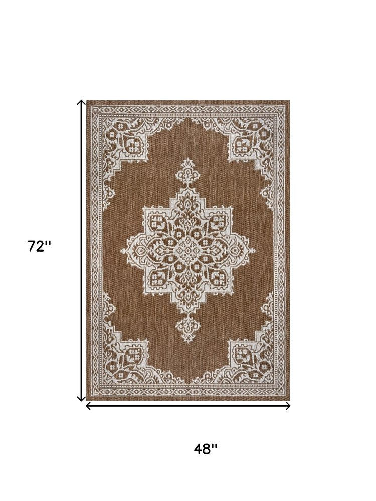 4' X 6' Terra Cotta And Cream Medallion Indoor Outdoor Area Rug — view 3