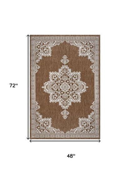 4' X 6' Terra Cotta And Cream Medallion Indoor Outdoor Area Rug HomeRoots