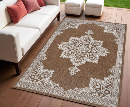 4' X 6' Terra Cotta And Cream Medallion Indoor Outdoor Area Rug HomeRoots