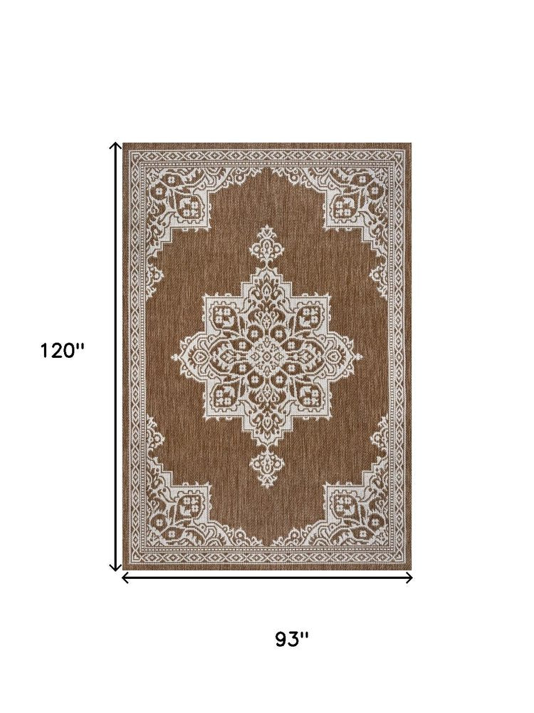 8' X 10' Terra Cotta And Cream Medallion Indoor Outdoor Area Rug