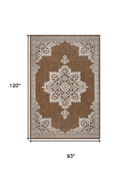 8' X 10' Terra Cotta And Cream Medallion Indoor Outdoor Area Rug