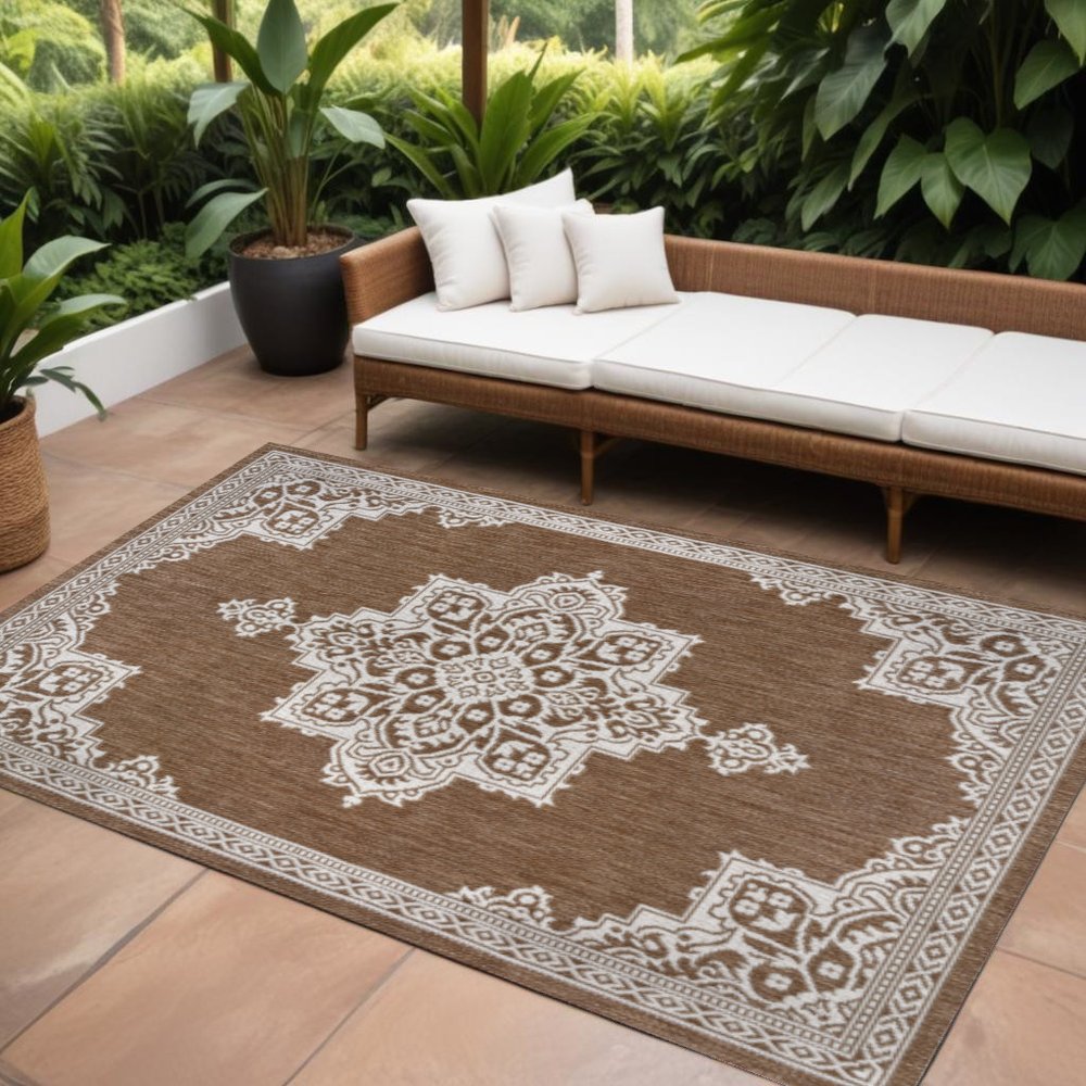 8' X 10' Terra Cotta And Cream Medallion Indoor Outdoor Area Rug HomeRoots