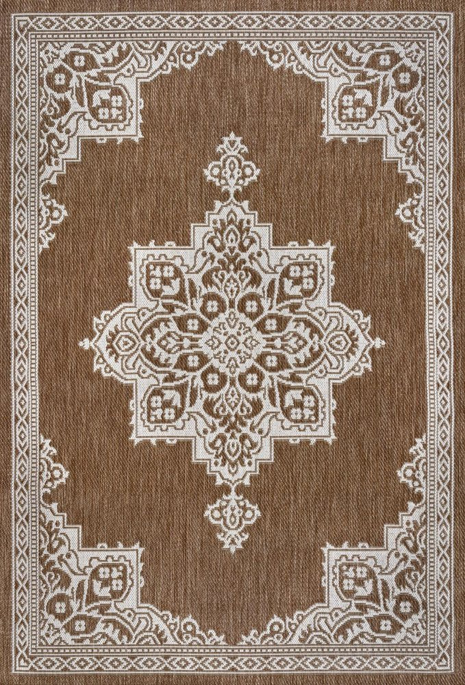 8' X 10' Terra Cotta And Cream Medallion Indoor Outdoor Area Rug