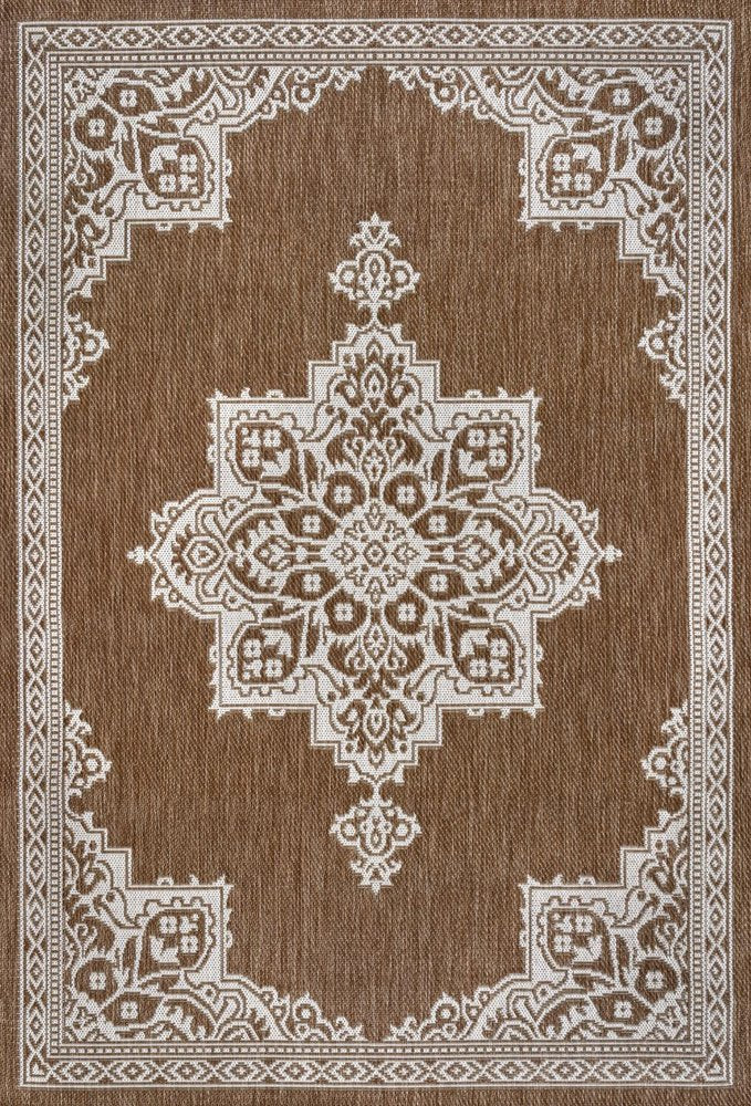 8' X 10' Terra Cotta And Cream Medallion Indoor Outdoor Area Rug — view 1
