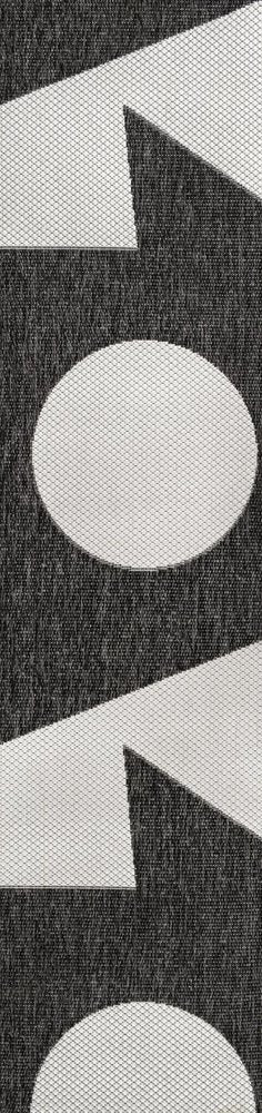 8' Black And Cream Geometric Indoor Outdoor Runner Rug HomeRoots