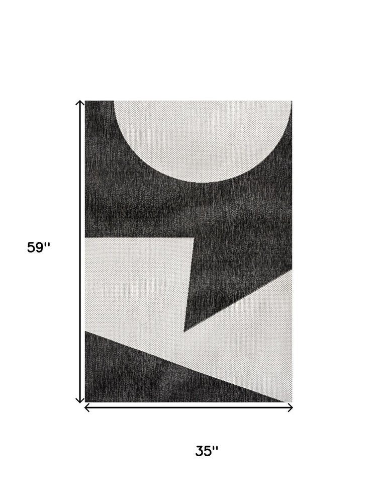 3' X 5' Black And Cream Geometric Indoor Outdoor Area Rug — view 4