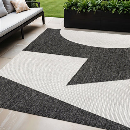 5' X 8' Black And Cream Geometric Indoor Outdoor Area Rug HomeRoots