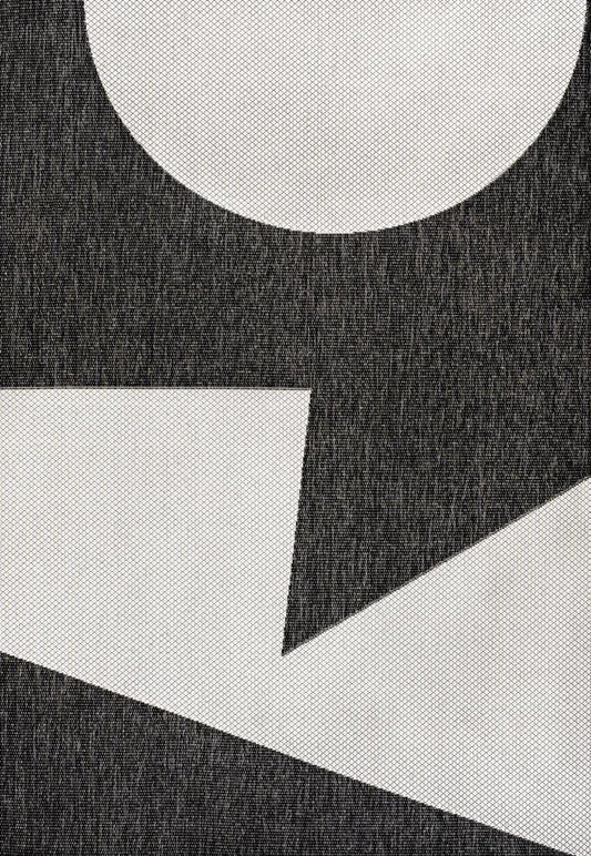8' X 10' Black And Cream Geometric Indoor Outdoor Area Rug