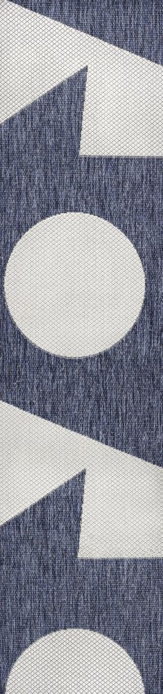 8' Navy Blue And Cream Geometric Indoor Outdoor Runner Rug — view 1