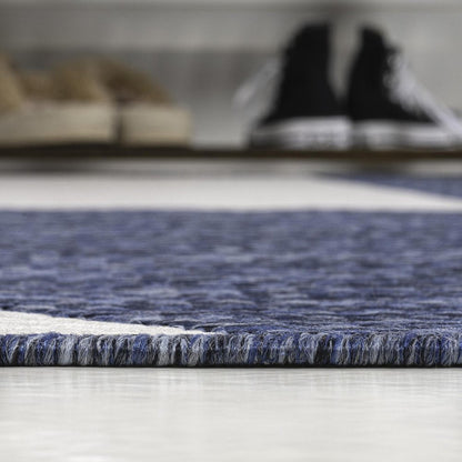 8' Navy Blue And Cream Geometric Indoor Outdoor Runner Rug HomeRoots