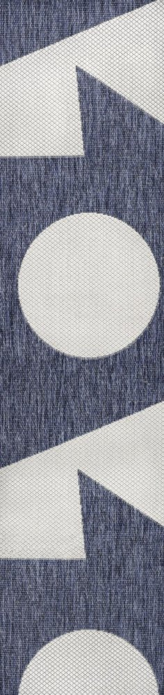 8' Navy Blue And Cream Geometric Indoor Outdoor Runner Rug — view 5