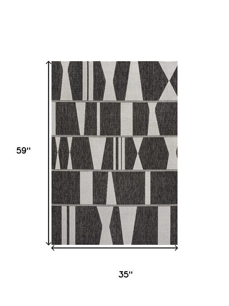 3' X 5' Black And Cream Geometric Indoor Outdoor Area Rug HomeRoots
