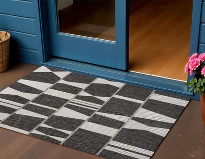 3' X 5' Black And Cream Geometric Indoor Outdoor Area Rug HomeRoots