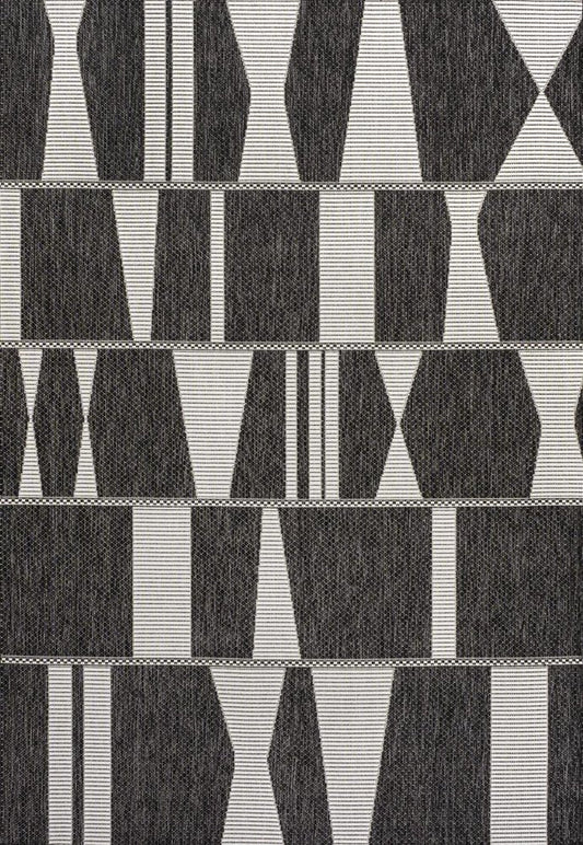 3' X 5' Black And Cream Geometric Indoor Outdoor Area Rug