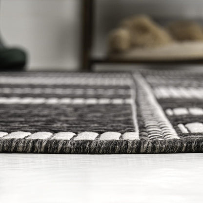 5' X 8' Black And Cream Geometric Indoor Outdoor Area Rug HomeRoots