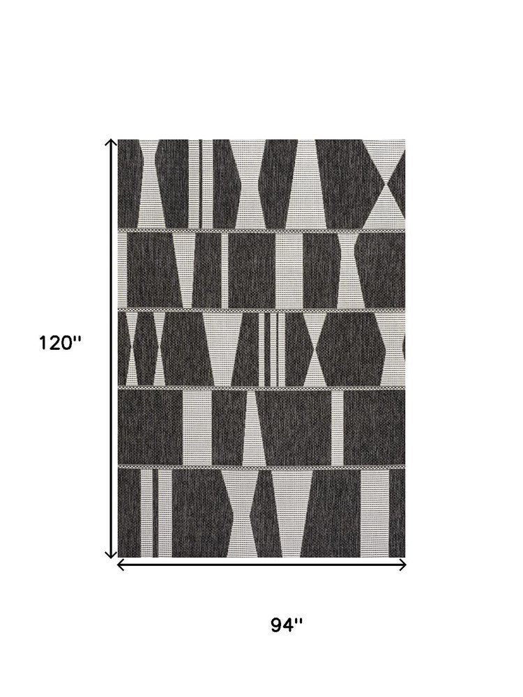 8' X 10' Black And Cream Geometric Indoor Outdoor Area Rug
