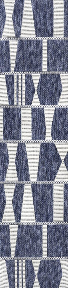 8' Navy Blue And Cream Geometric Indoor Outdoor Runner Rug — view 5