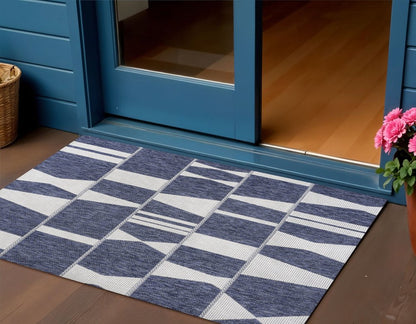 3' X 5' Navy Blue And Cream Geometric Indoor Outdoor Area Rug HomeRoots