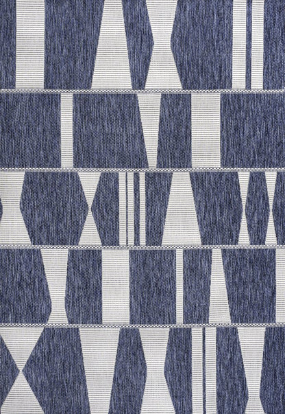 3' X 5' Navy Blue And Cream Geometric Indoor Outdoor Area Rug HomeRoots