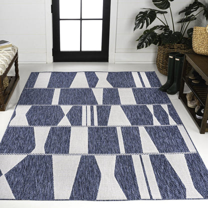3' X 5' Navy Blue And Cream Geometric Indoor Outdoor Area Rug HomeRoots