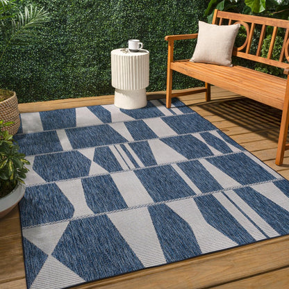3' X 5' Navy Blue And Cream Geometric Indoor Outdoor Area Rug HomeRoots