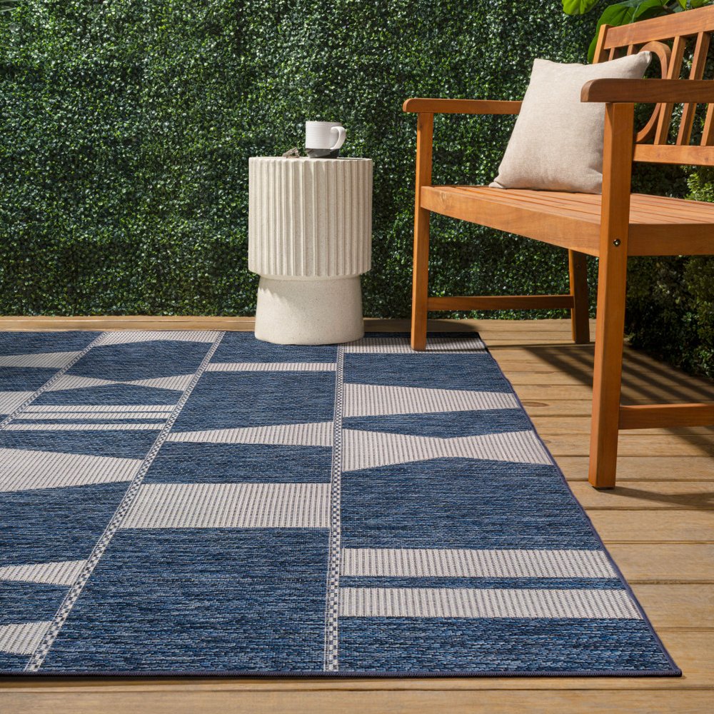3' X 5' Navy Blue And Cream Geometric Indoor Outdoor Area Rug HomeRoots