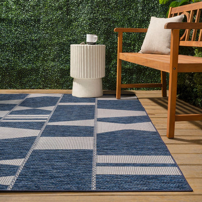 3' X 5' Navy Blue And Cream Geometric Indoor Outdoor Area Rug HomeRoots
