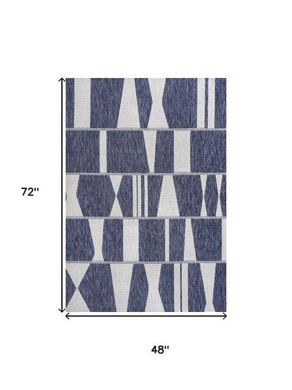 4' X 6' Navy Blue And Cream Geometric Indoor Outdoor Area Rug HomeRoots