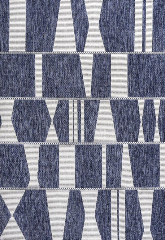 4' X 6' Navy Blue And Cream Geometric Indoor Outdoor Area Rug