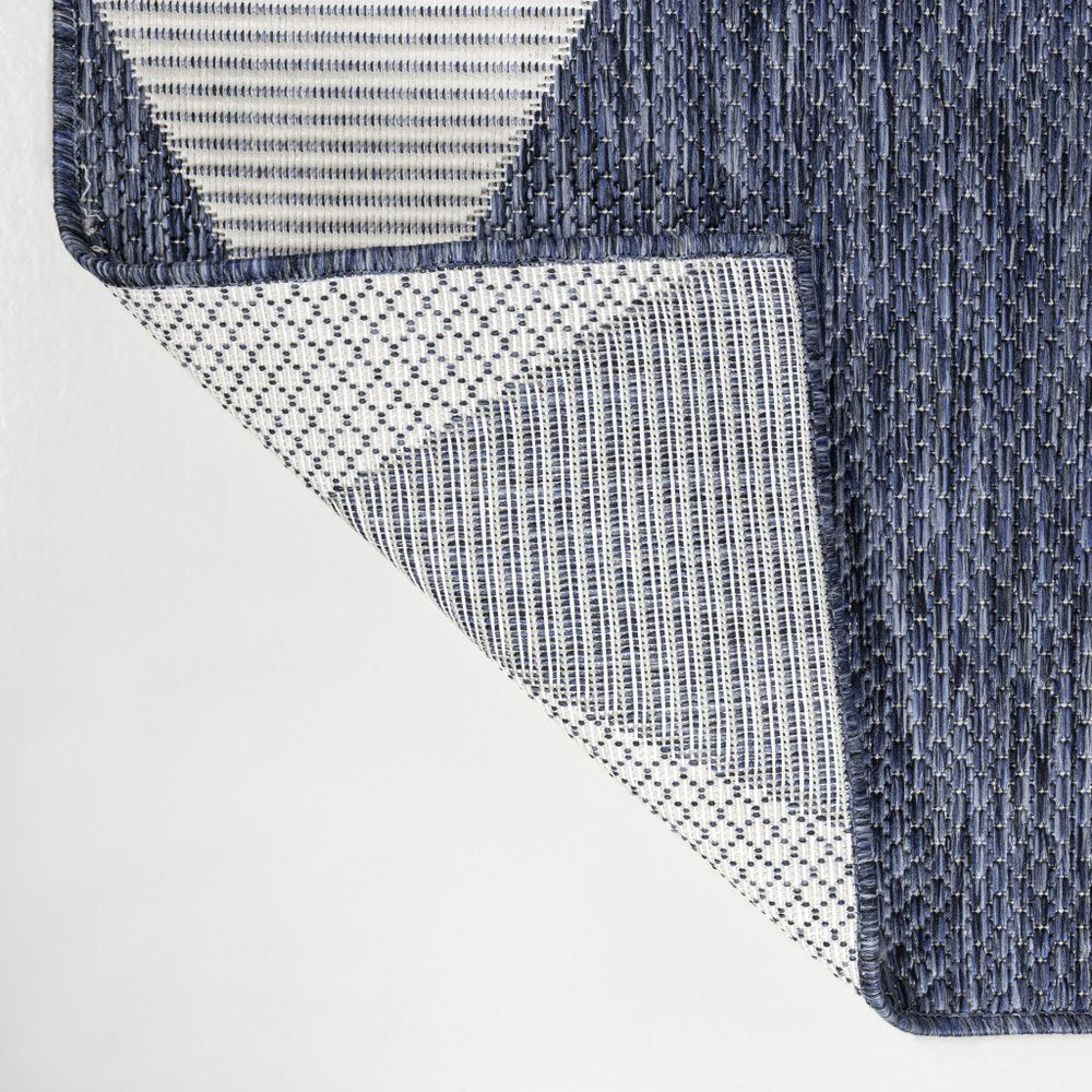 4' X 6' Navy Blue And Cream Geometric Indoor Outdoor Area Rug — view 2