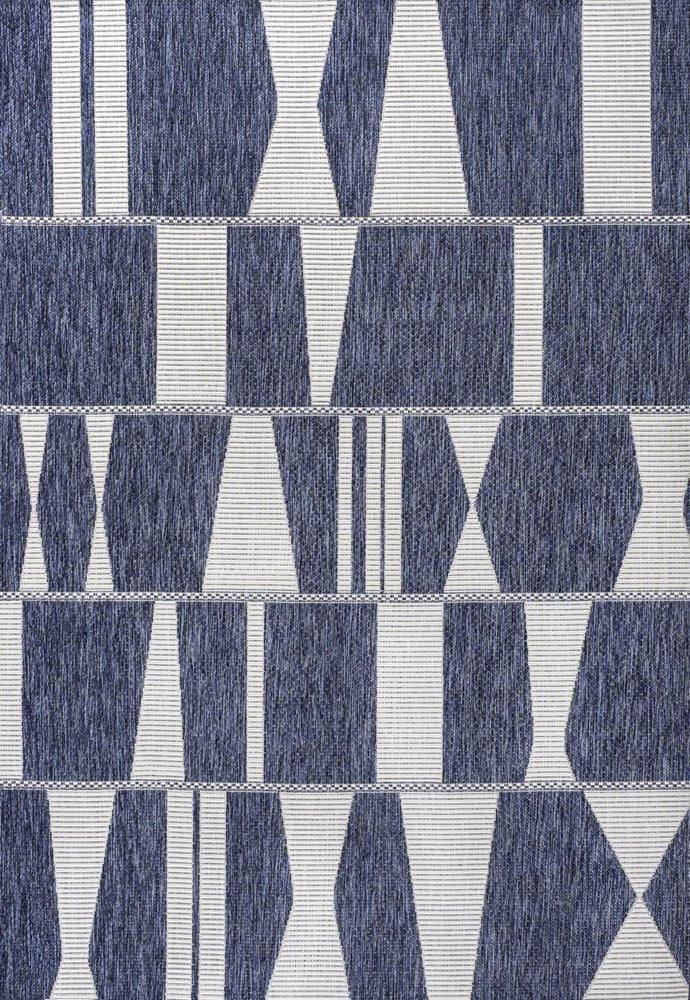 5' X 8' Navy Blue And Cream Geometric Indoor Outdoor Area Rug HomeRoots