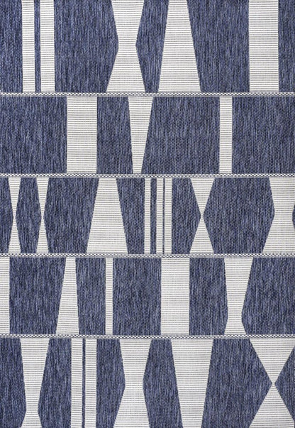 5' X 8' Navy Blue And Cream Geometric Indoor Outdoor Area Rug HomeRoots