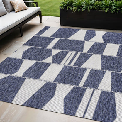 5' X 8' Navy Blue And Cream Geometric Indoor Outdoor Area Rug HomeRoots