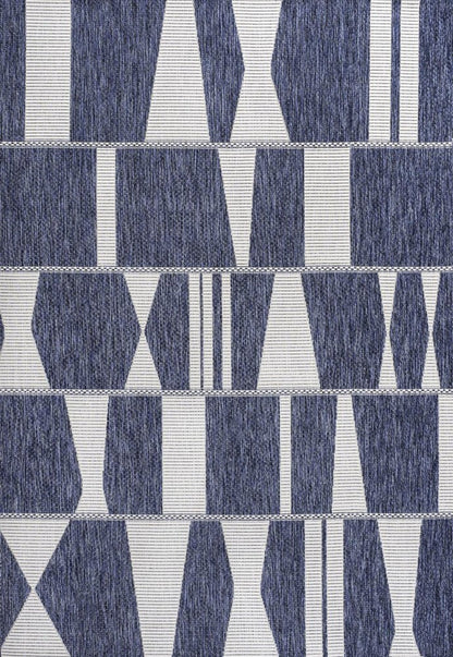 5' X 8' Navy Blue And Cream Geometric Indoor Outdoor Area Rug HomeRoots