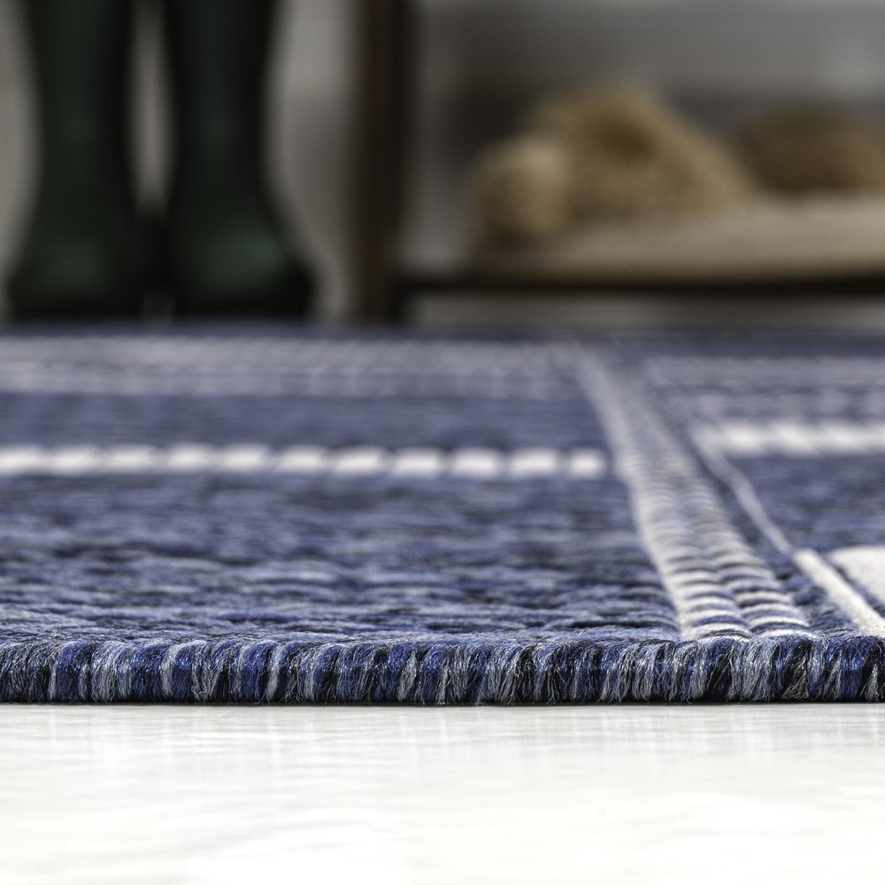 5' X 8' Navy Blue And Cream Geometric Indoor Outdoor Area Rug HomeRoots