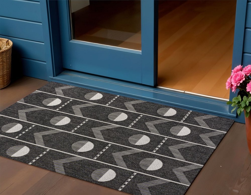 3' X 5' Black And Cream Geometric Indoor Outdoor Area Rug HomeRoots