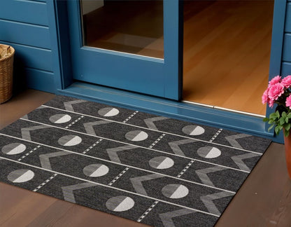 3' X 5' Black And Cream Geometric Indoor Outdoor Area Rug HomeRoots