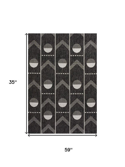 5' X 8' Black And Cream Geometric Indoor Outdoor Area Rug HomeRoots