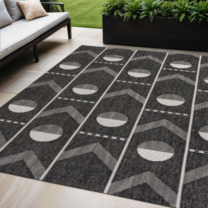 5' X 8' Black And Cream Geometric Indoor Outdoor Area Rug HomeRoots
