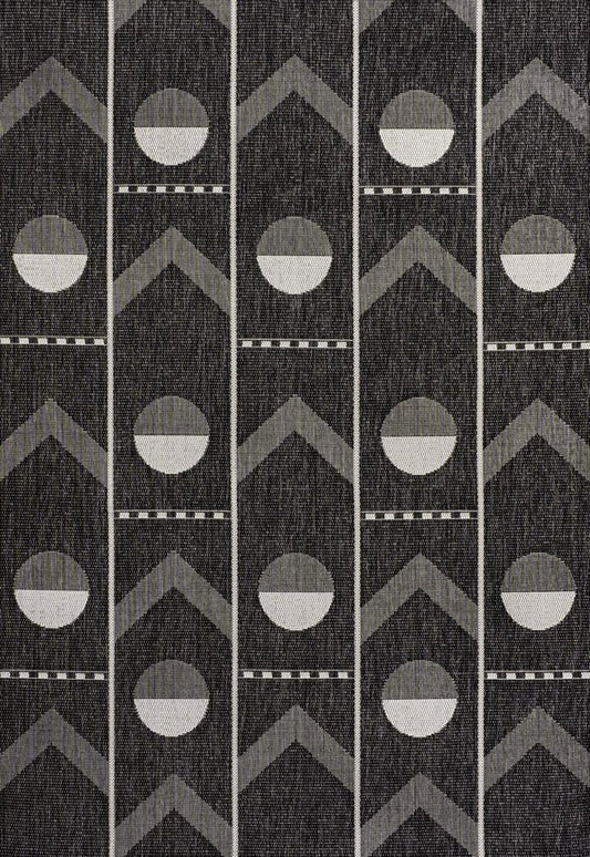 5' X 8' Black And Cream Geometric Indoor Outdoor Area Rug